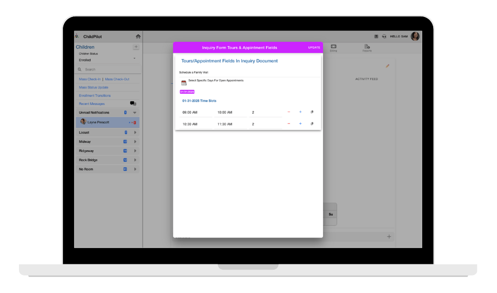 Childcare tour scheduling tool