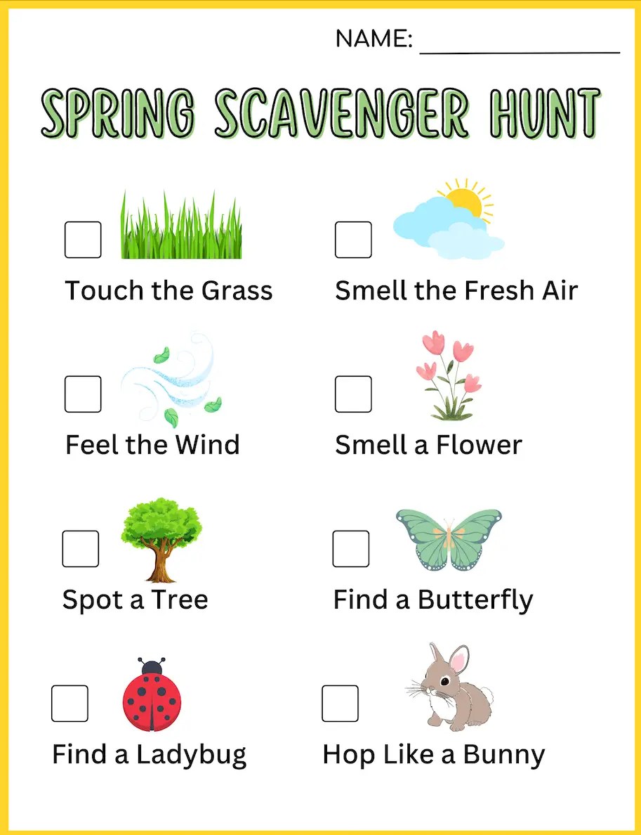Spring nature scavenger hunt printable
