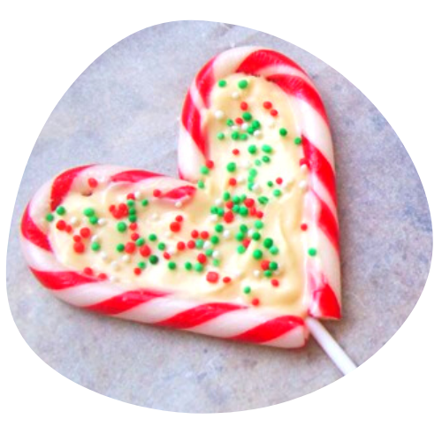 Heart-shaped candy cane lollipops