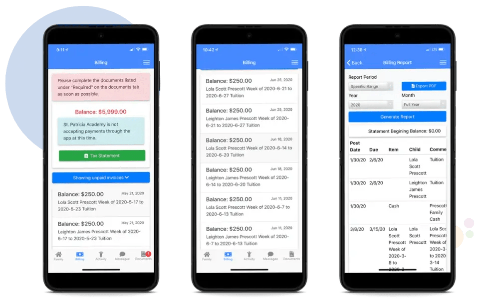 ChildPilot automated billing dashboard mockup