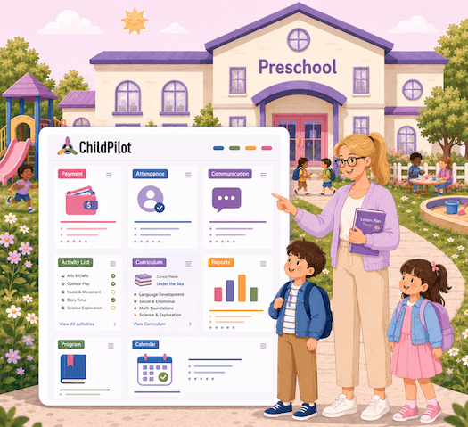 Preschool management software dashboard for multi-location childcare centers in ChildPilot