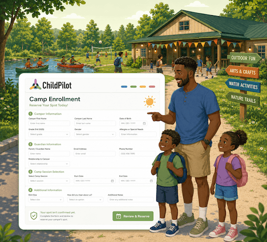 Drop-in childcare management software dashboard for camps and flexible childcare programs in ChildPilot